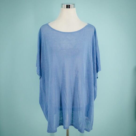 Talbots Small Medium S M Blue Open Knit Scoop Short Cap Sleeve Linen Sweater - Picture 1 of 6